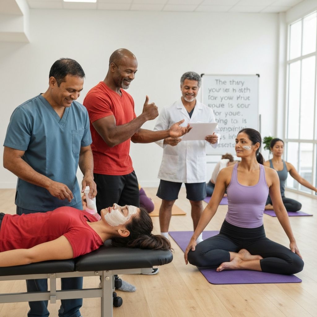Diverse wellness professionals including chiropractors, estheticians, trainers, and medspa practitioners